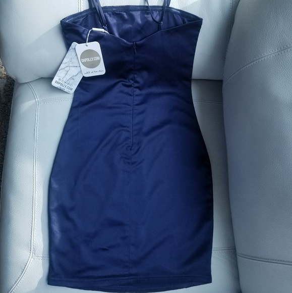 NWT-Navy satin spaghetti strap mini dress - Picture 3 of 6